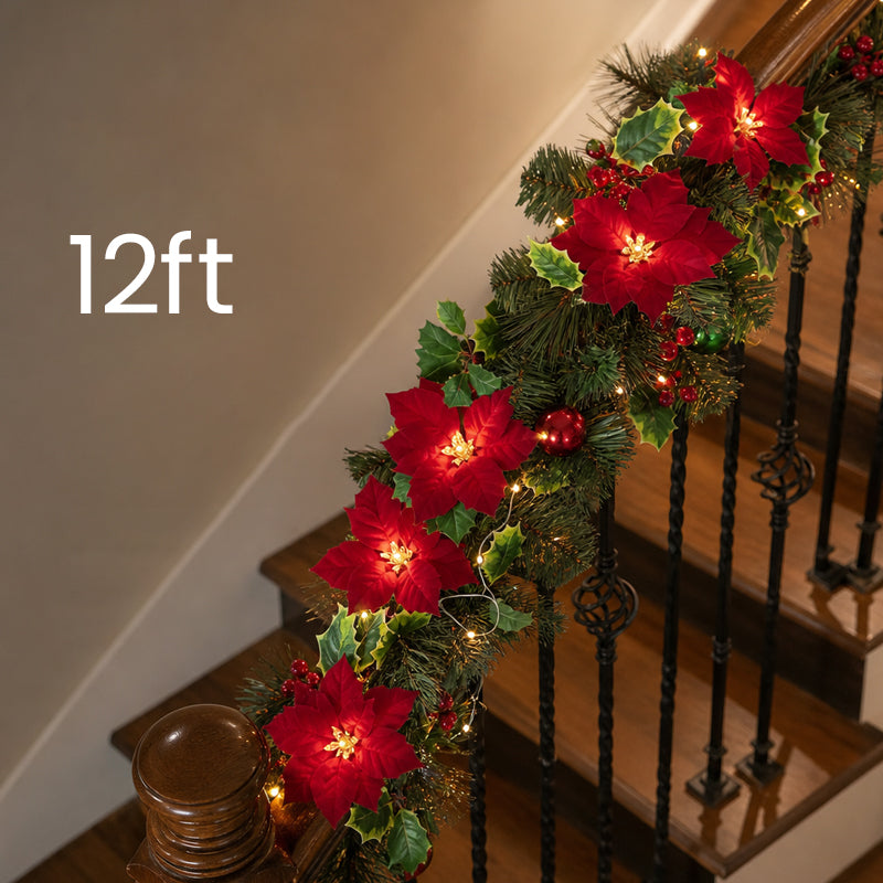 Christmas Poinsettia LED Flower String Lights