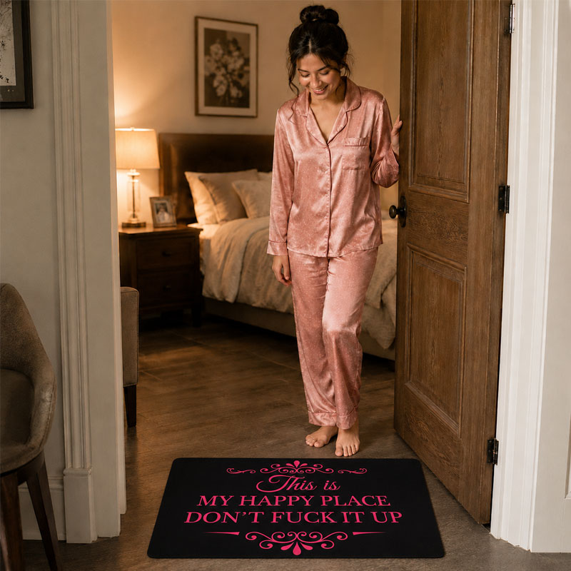 🏡 Happy Place Welcome Mat – Funny Home Entrance Rug