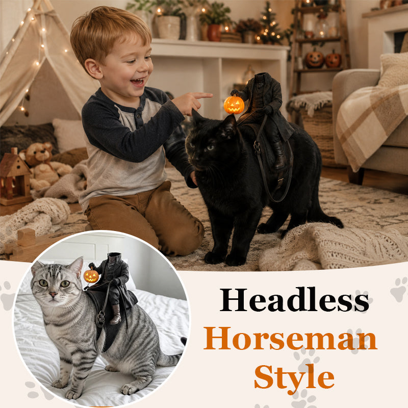 Headless Horseman Cat Costume β Spooky 3D Horse Riding Illusion