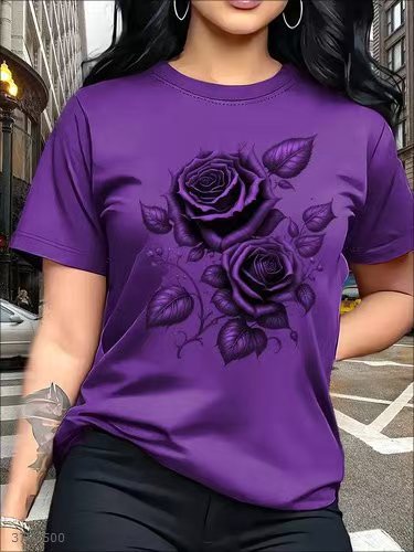 👕😍Elegant women's t-shirt with graphic rose print 🌹