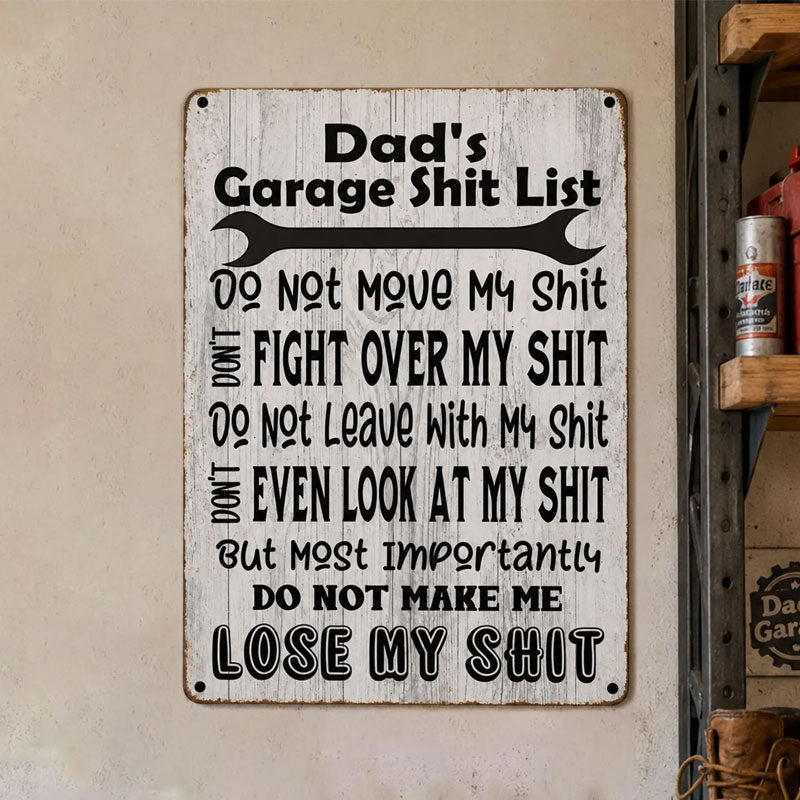 Dad's Garage Shit List Metal Sign