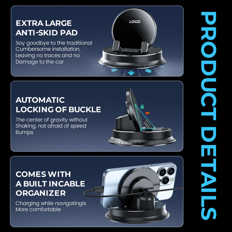 Multifunctional electric car dashboard mobile phone holder with logo