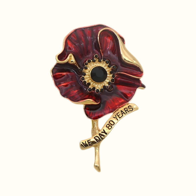 VE Day 80 Red Enamel Poppy Brooch | Limited Edition Anniversary Keepsake