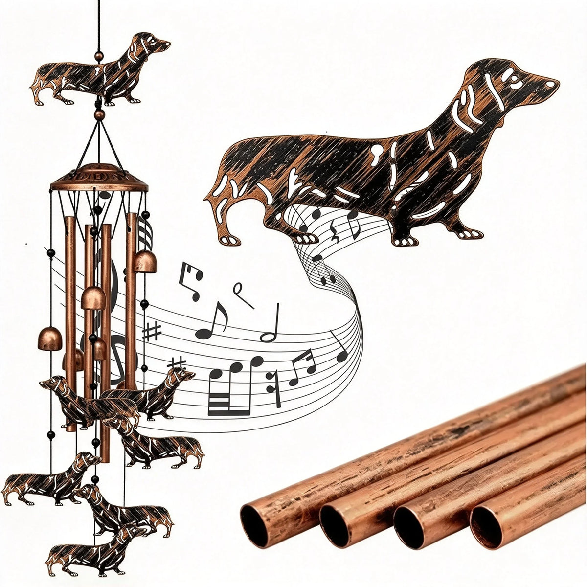 🐶 Dachshund Metal Wind Chime, Outdoor Garden Decor
