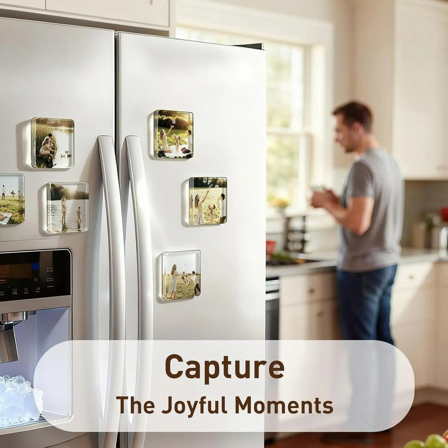 Clear Acrylic DIY Fridge Magnet Set with Adhesive Backing β Square Magnetic Photo Frames with Stunning 3D Effect π