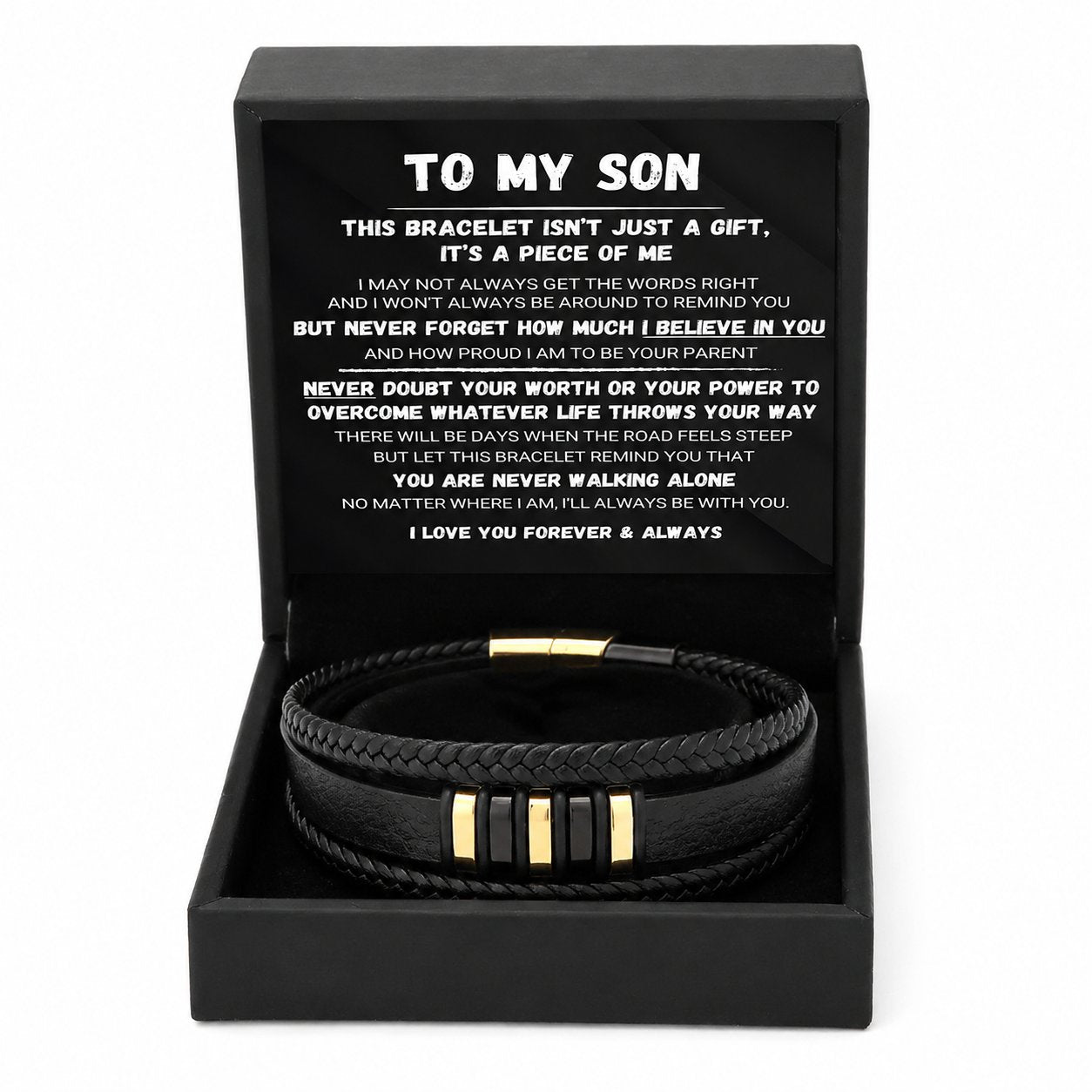 For my son — ‘Never Walk Alone’ braided bracelet set 🖤