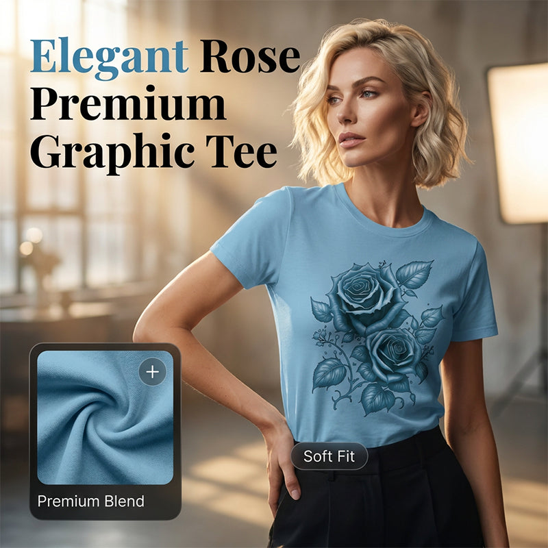 👕😍Elegant women's t-shirt with graphic rose print 🌹