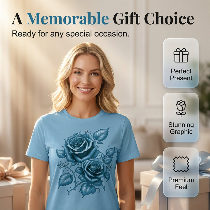 👕😍Elegant women's t-shirt with graphic rose print 🌹