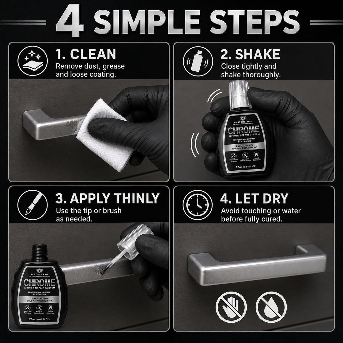 Chrome Repair Touch-Up Pen for Metallic Surfaces, Silver Plating Repair Liquid for Car Wheel Rims and Door Handles