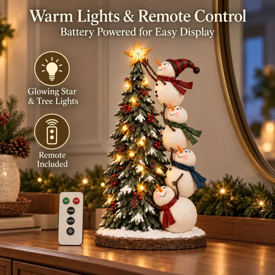 🔥 Snowmen Topping the Christmas Tree – Lighted Christmas Figurine