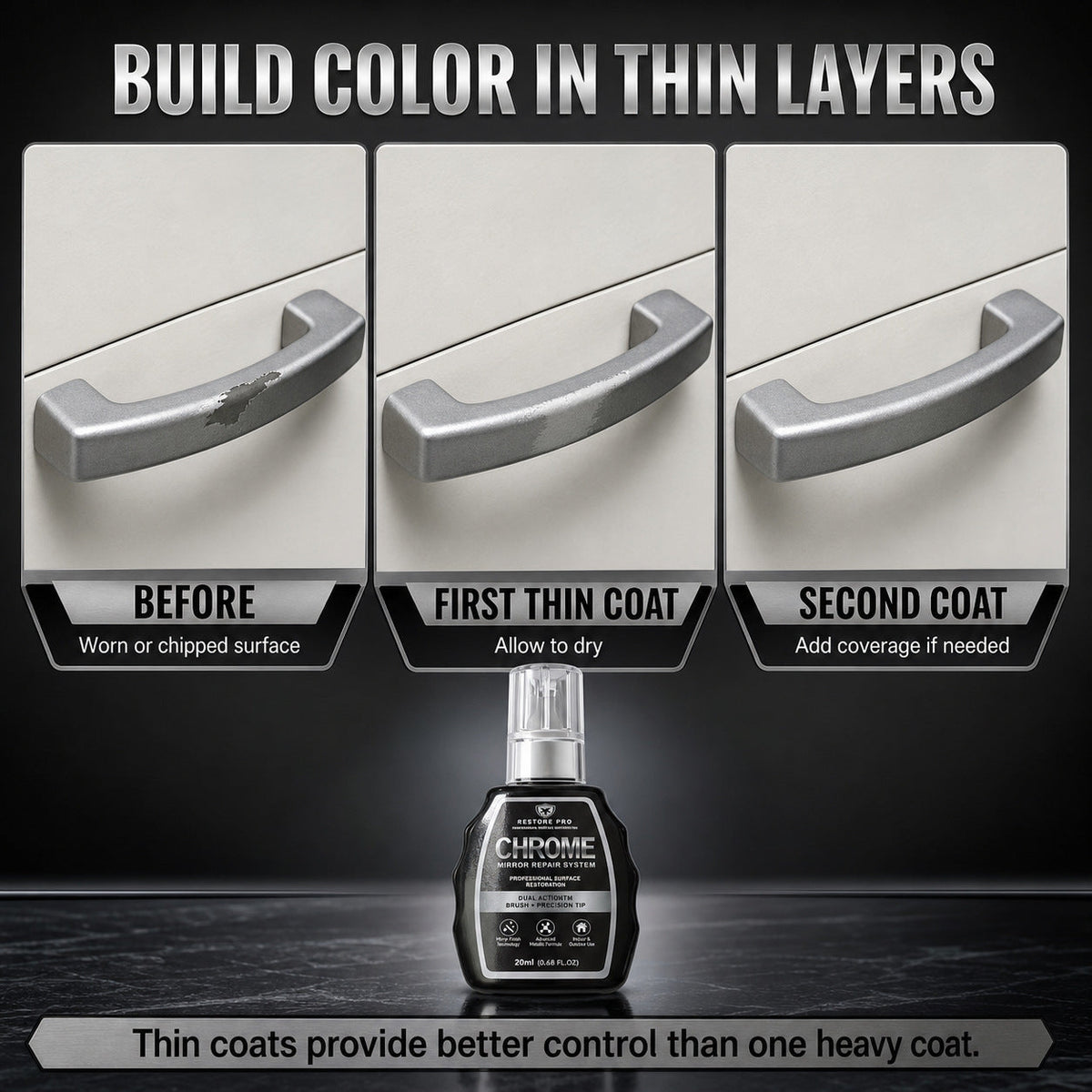 Chrome Repair Touch-Up Pen for Metallic Surfaces, Silver Plating Repair Liquid for Car Wheel Rims and Door Handles