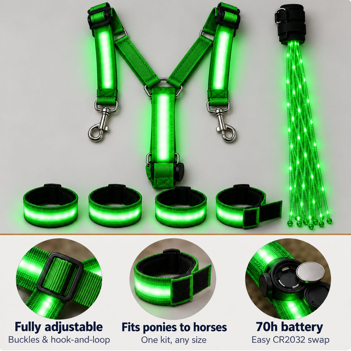 🐎✨ Light-Up Horse Riding Set – Be Seen After Dark on Evening Rides!