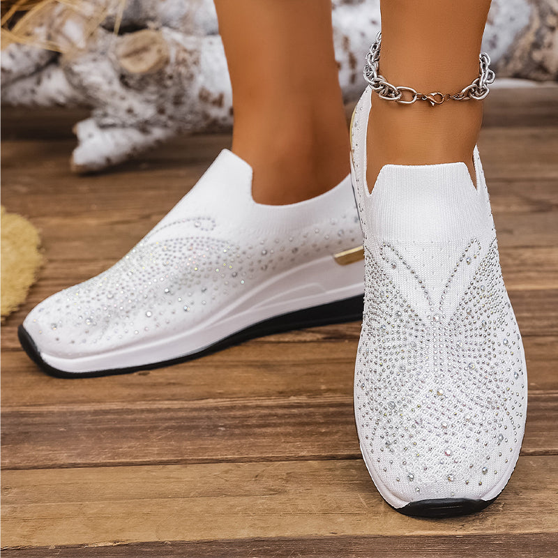 Women's slip-on sneakers with rhinestones and butterfly motif