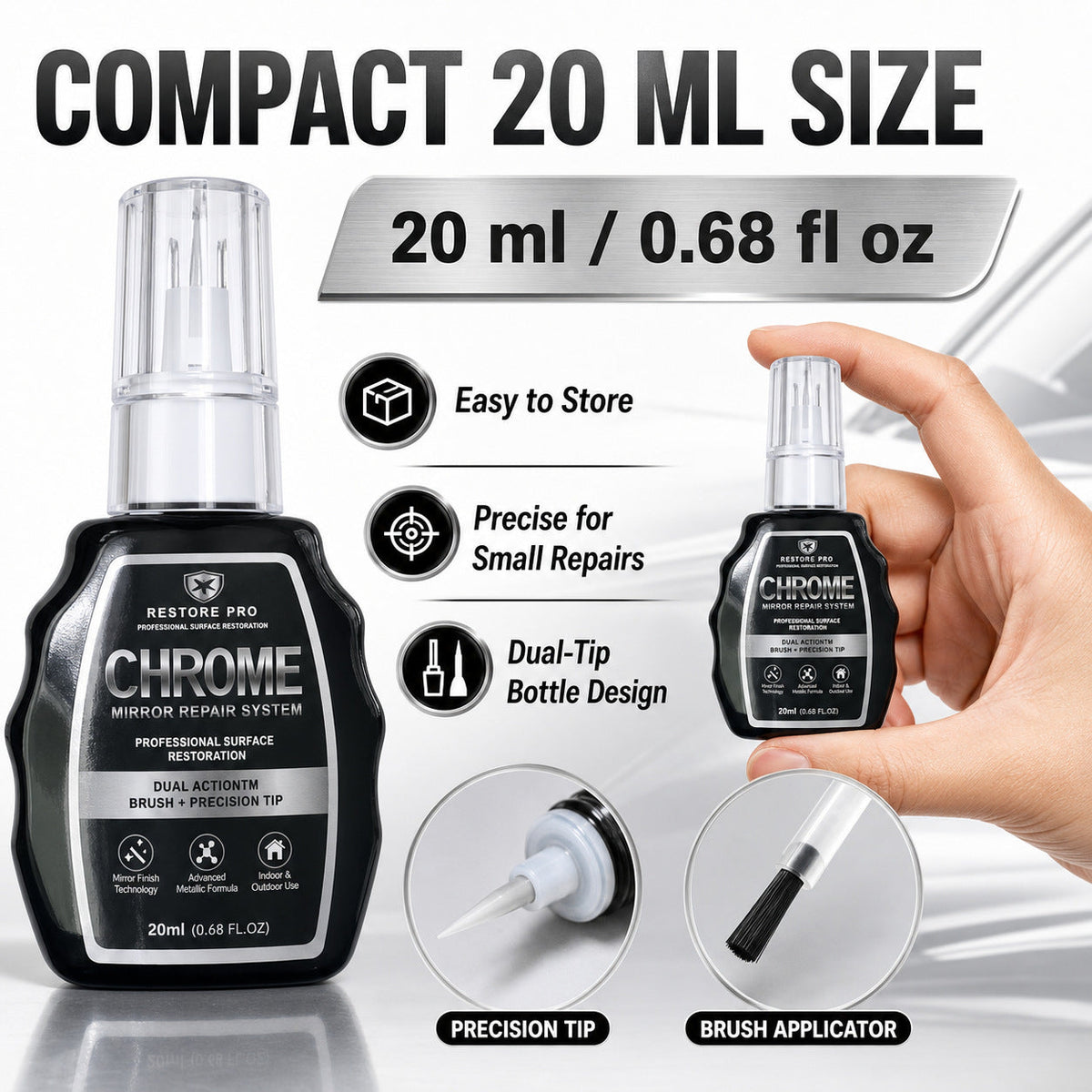 Chrome Repair Touch-Up Pen for Metallic Surfaces, Silver Plating Repair Liquid for Car Wheel Rims and Door Handles