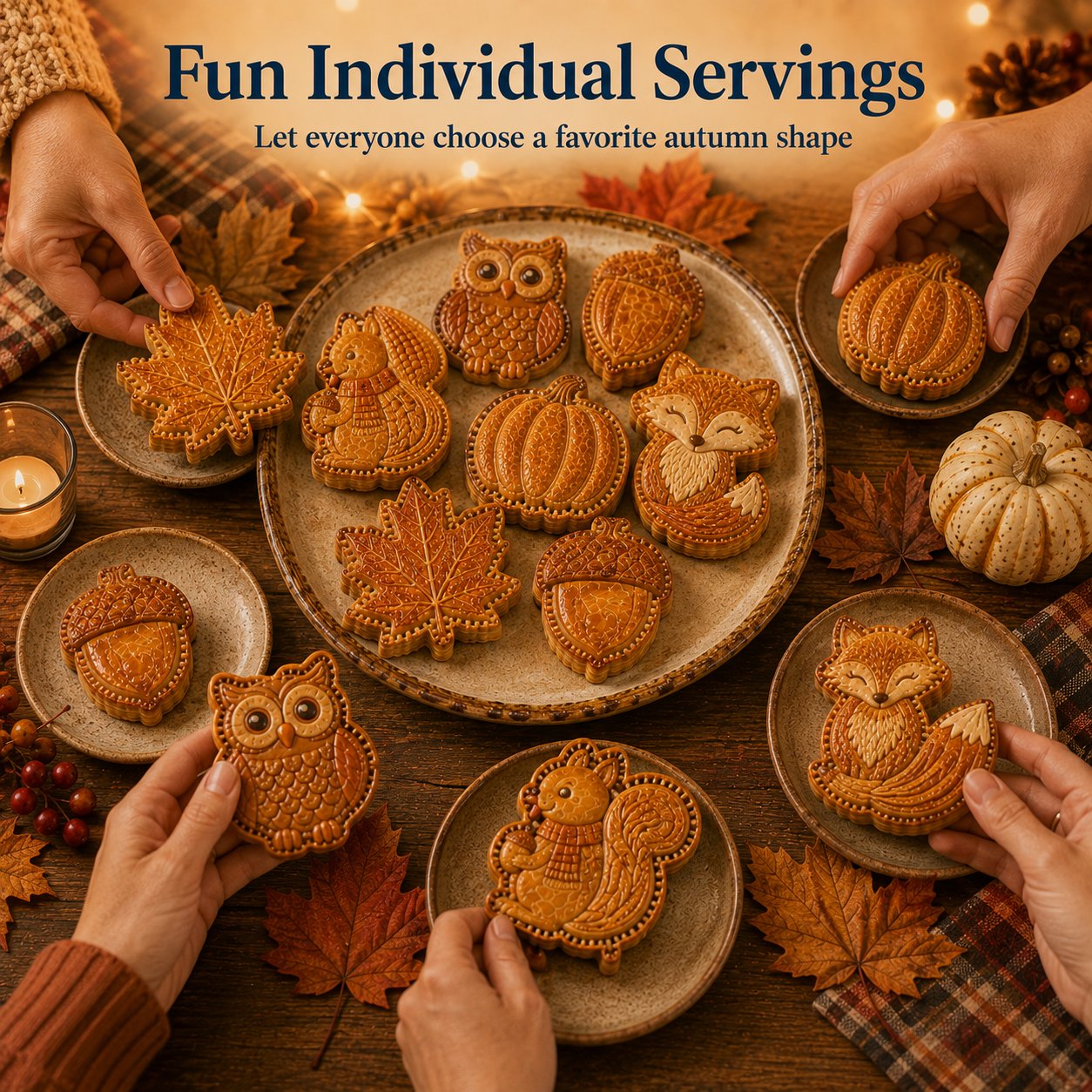 🍂 8-Design Fall Mini Pie Mold Collection | Reusable Embossed Molds for Shaping Detailed Owl, Fox, Turkey, Pumpkin, Acorn & More 🥧✨