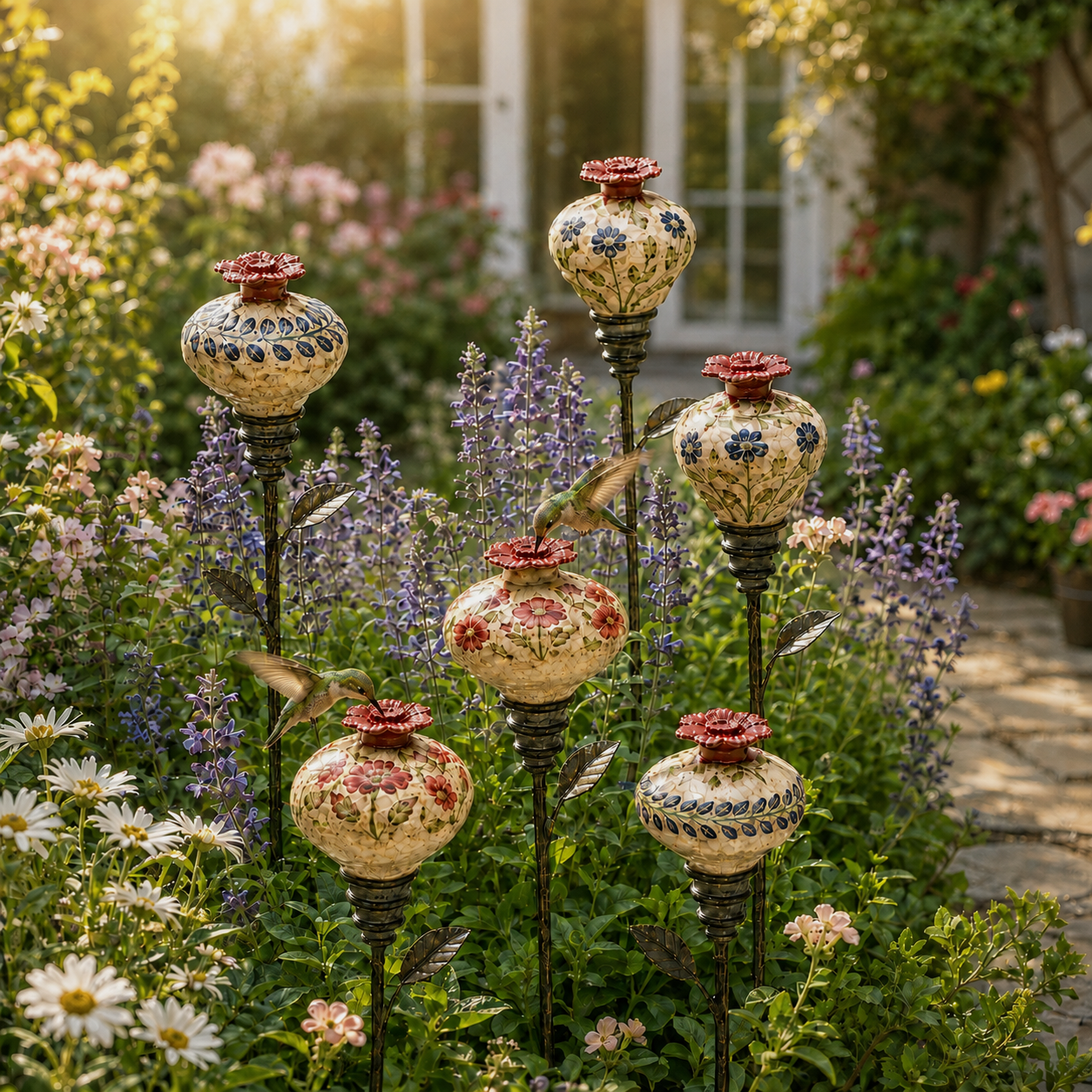 Vintage Hummingbird Feeder Garden Stake