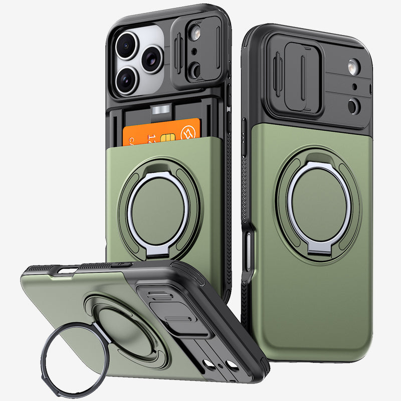 iPhone 18 Pro Case with Card Slot & 360° Ring Stand