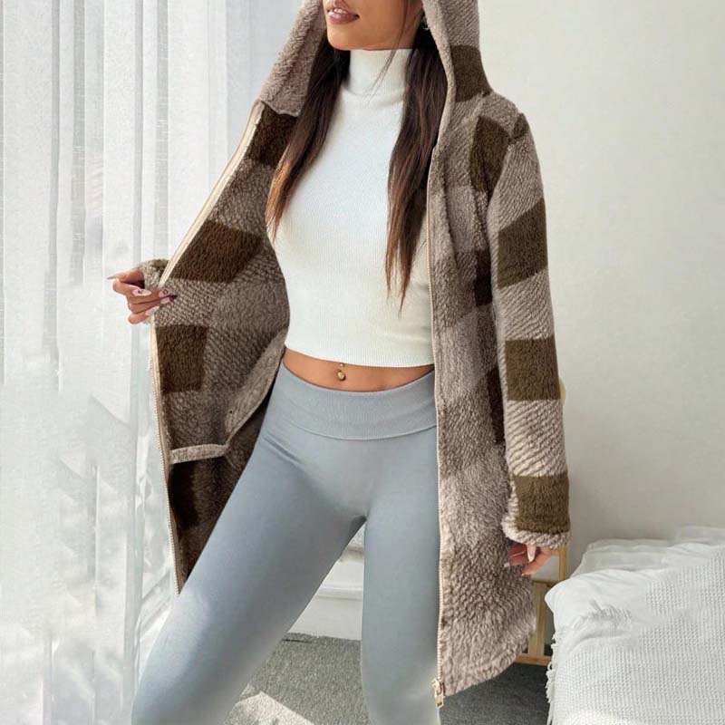 🍂 Classic Plaid, Cozy Long-Line Coverage | Women's Zip-Up Hooded Jacket