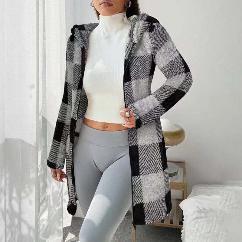 🍂 Classic Plaid, Cozy Long-Line Coverage | Women's Zip-Up Hooded Jacket