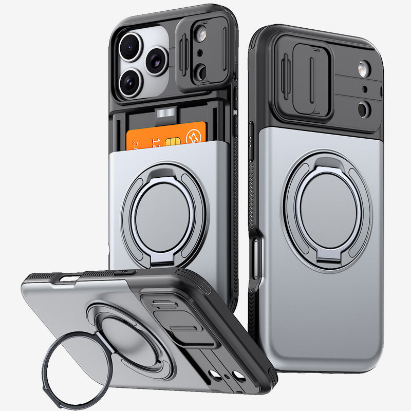 iPhone 18 Pro Case with Card Slot & 360° Ring Stand