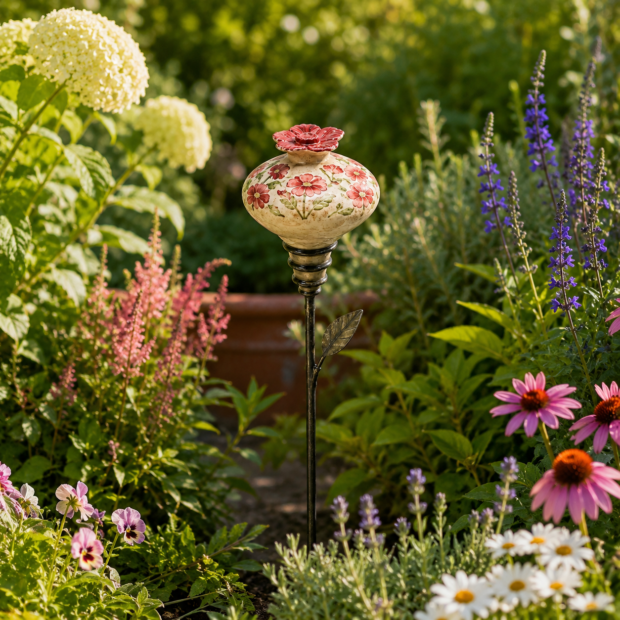 Vintage Hummingbird Feeder Garden Stake