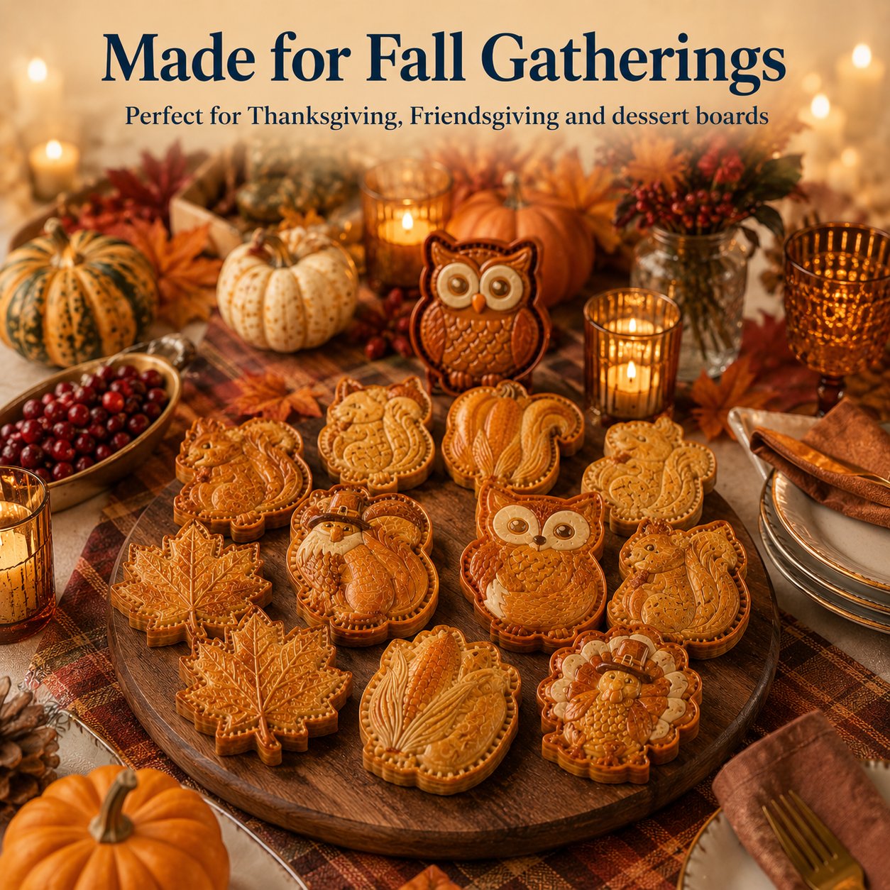 🍂 8-Design Fall Mini Pie Mold Collection | Reusable Embossed Molds for Shaping Detailed Owl, Fox, Turkey, Pumpkin, Acorn & More 🥧✨