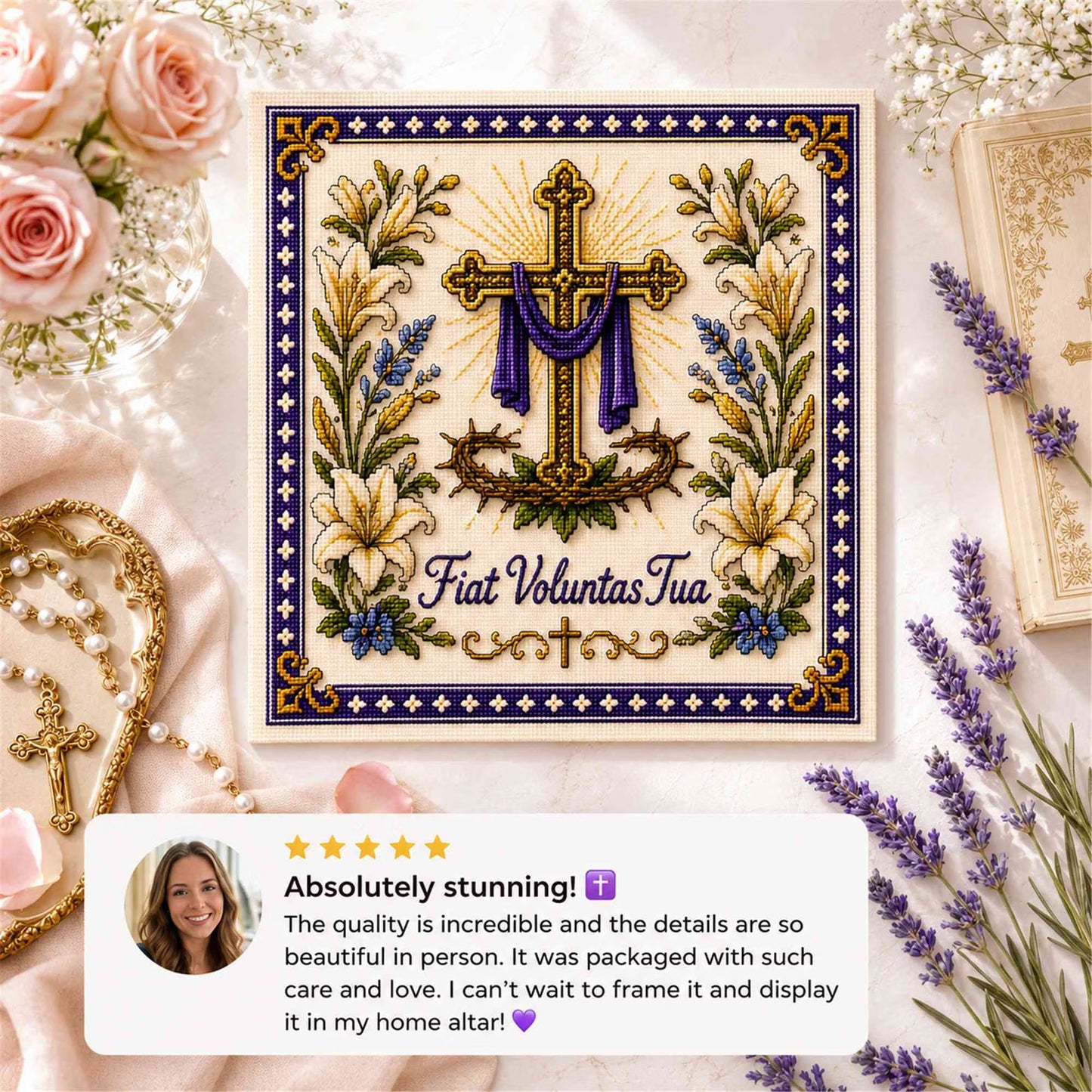 Catholic Religious DIY Cross Stitch Embroidery Kit Vintage Floral Faith