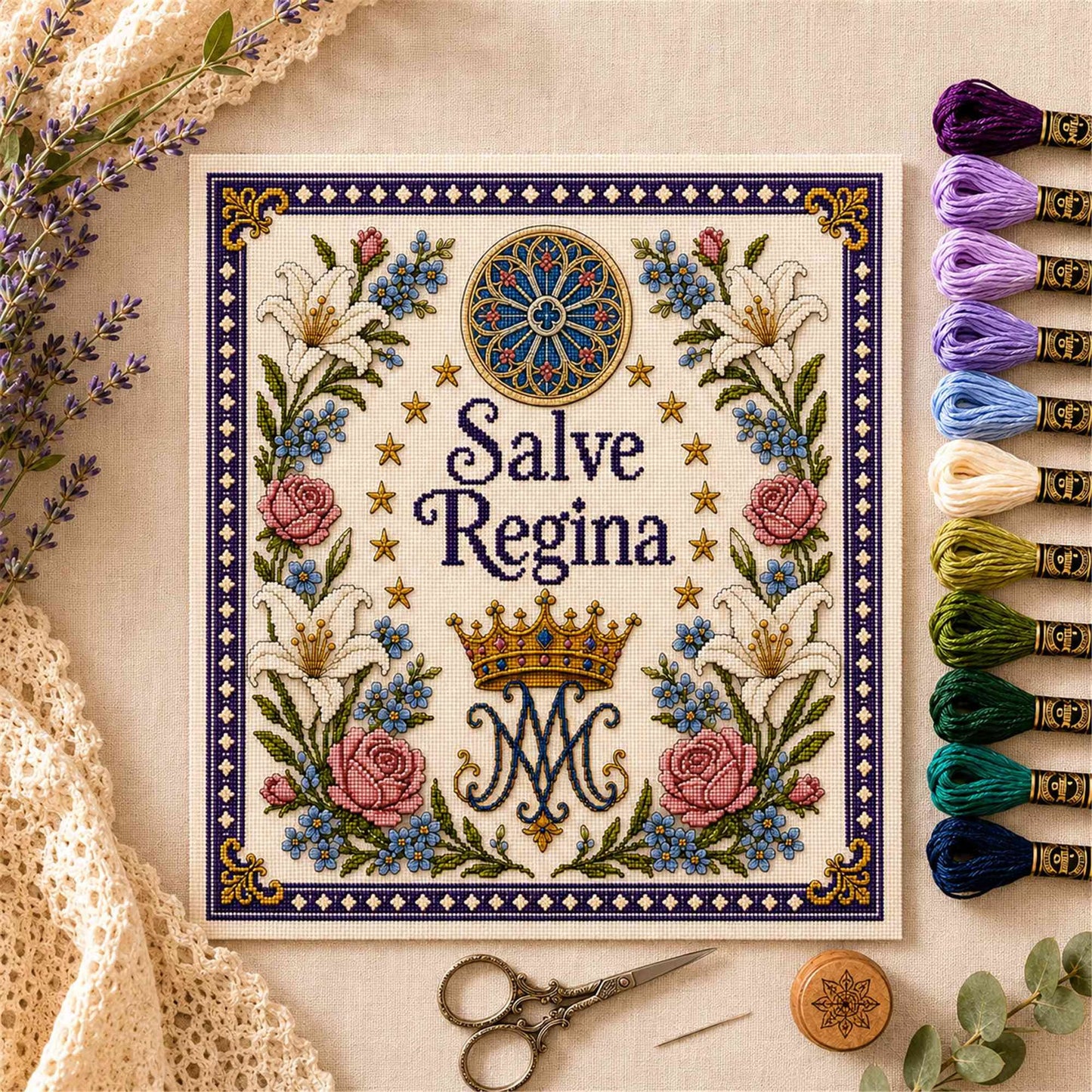 Catholic Religious DIY Cross Stitch Embroidery Kit Vintage Floral Faith