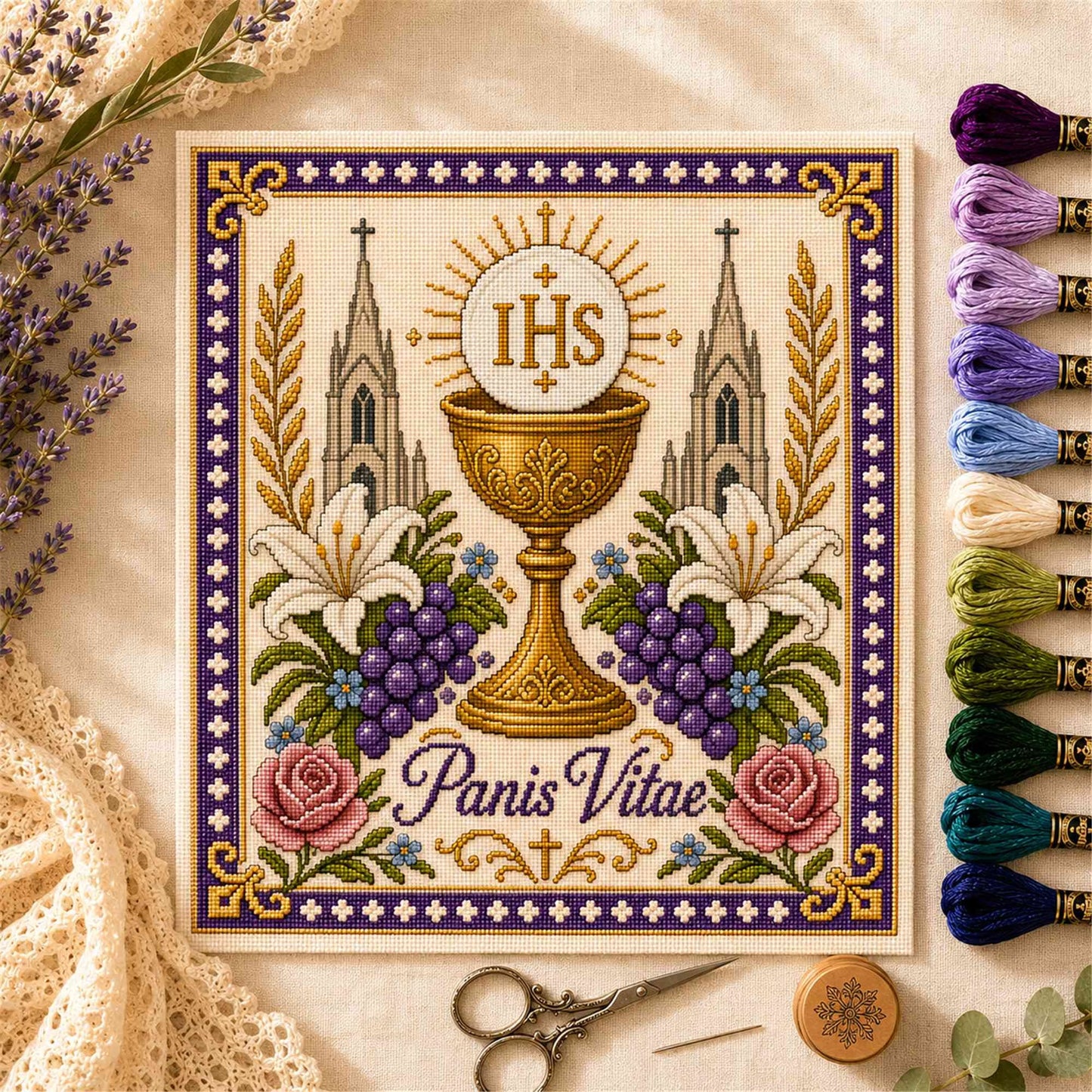 Catholic Religious DIY Cross Stitch Embroidery Kit Vintage Floral Faith