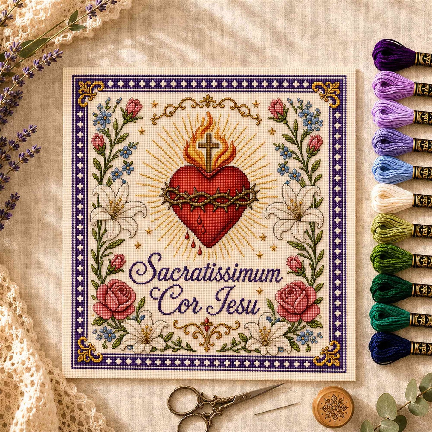 Catholic Religious DIY Cross Stitch Embroidery Kit Vintage Floral Faith