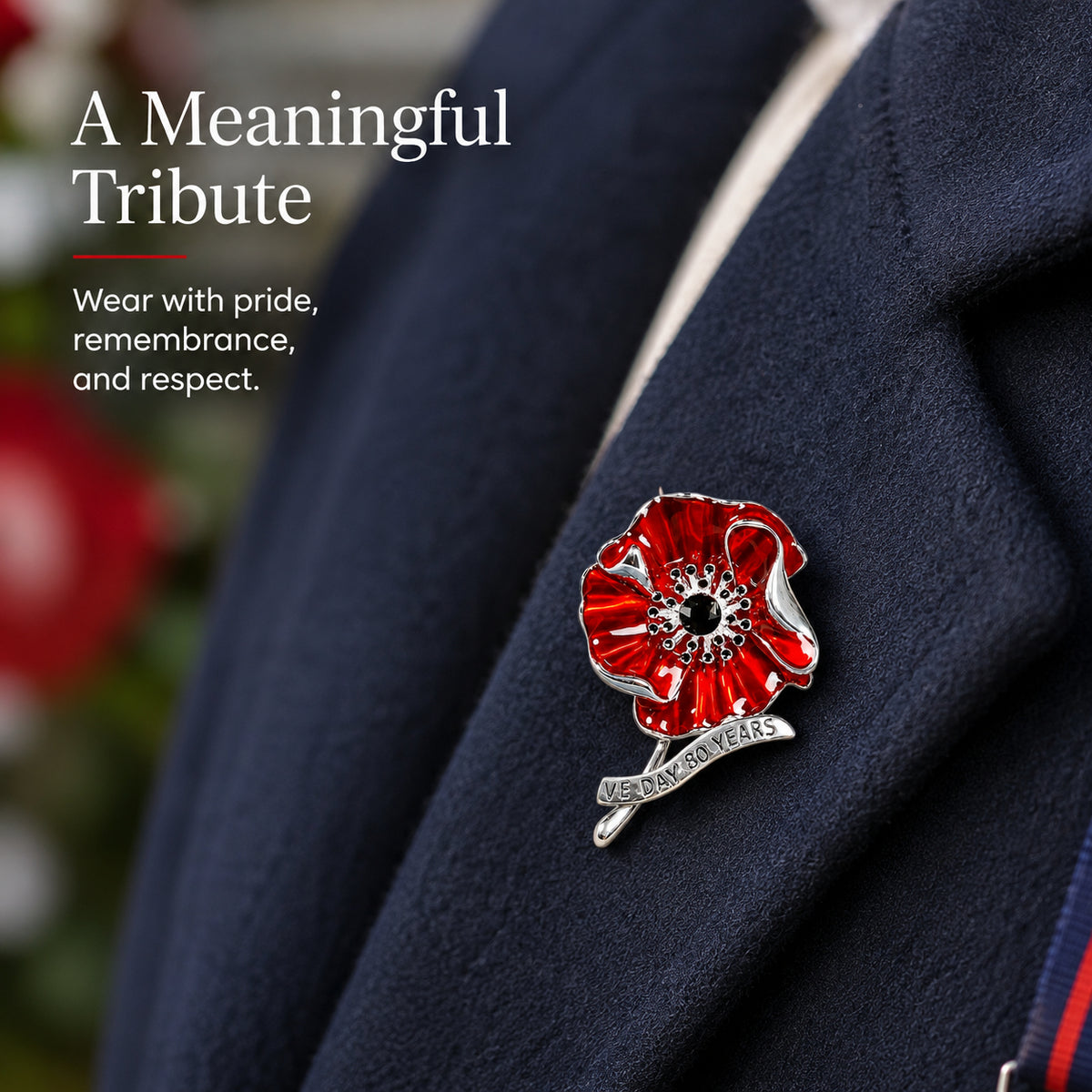 VE Day 80 Red Enamel Poppy Brooch | Limited Edition Anniversary Keepsake
