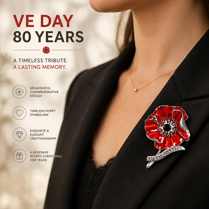 VE Day 80 Red Enamel Poppy Brooch | Limited Edition Anniversary Keepsake