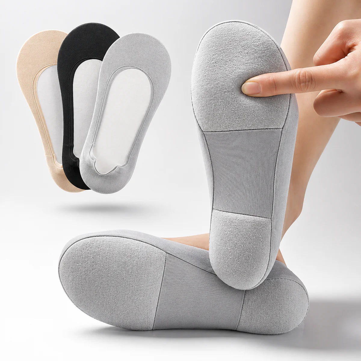 Targeted Arch & Heel Cushioning Ice Silk No-Show Socks for Plantar Fasciitis Relief