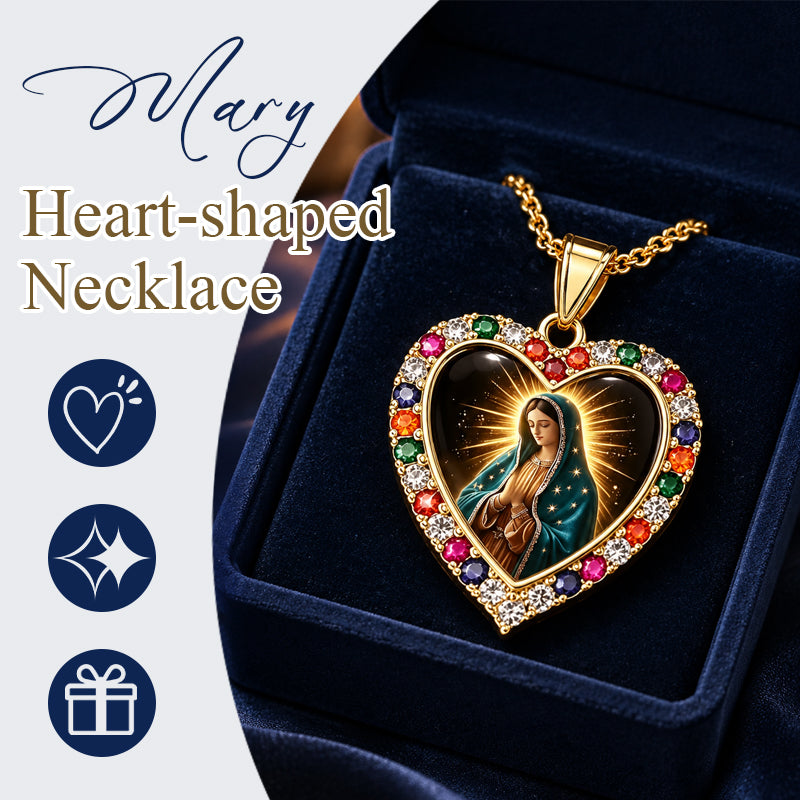 Virgin Mary Heart Necklace with Colorful Border