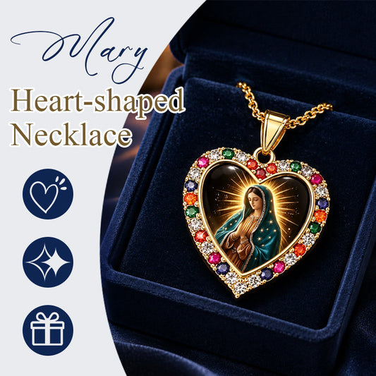 Virgin Mary Heart Necklace with Colorful Border