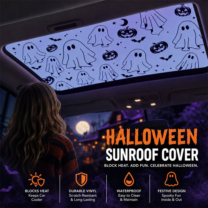 Spooky Fun: Ghost & Pumpkin Sunroof Car Decal