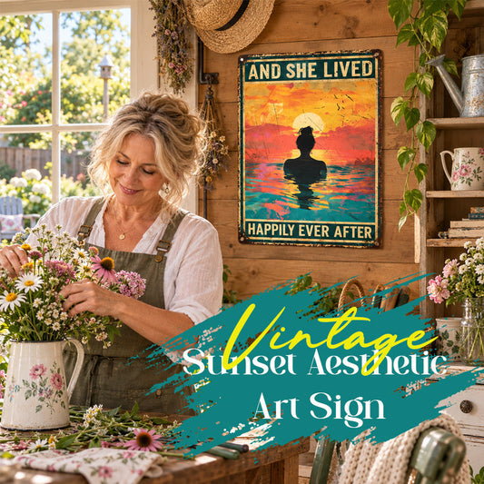 Vintage Sunset Aesthetic Art Sign