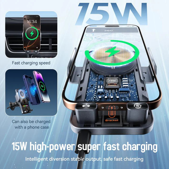 ✨2-in-1 Smart Car Phone Holder With Swivel Function And Wireless Charger