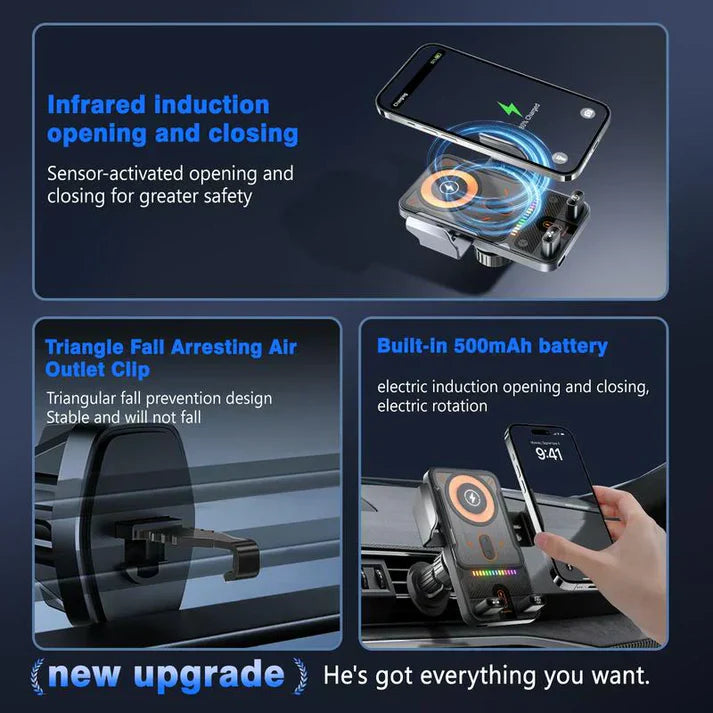 ✨2-in-1 Smart Car Phone Holder With Swivel Function And Wireless Charger