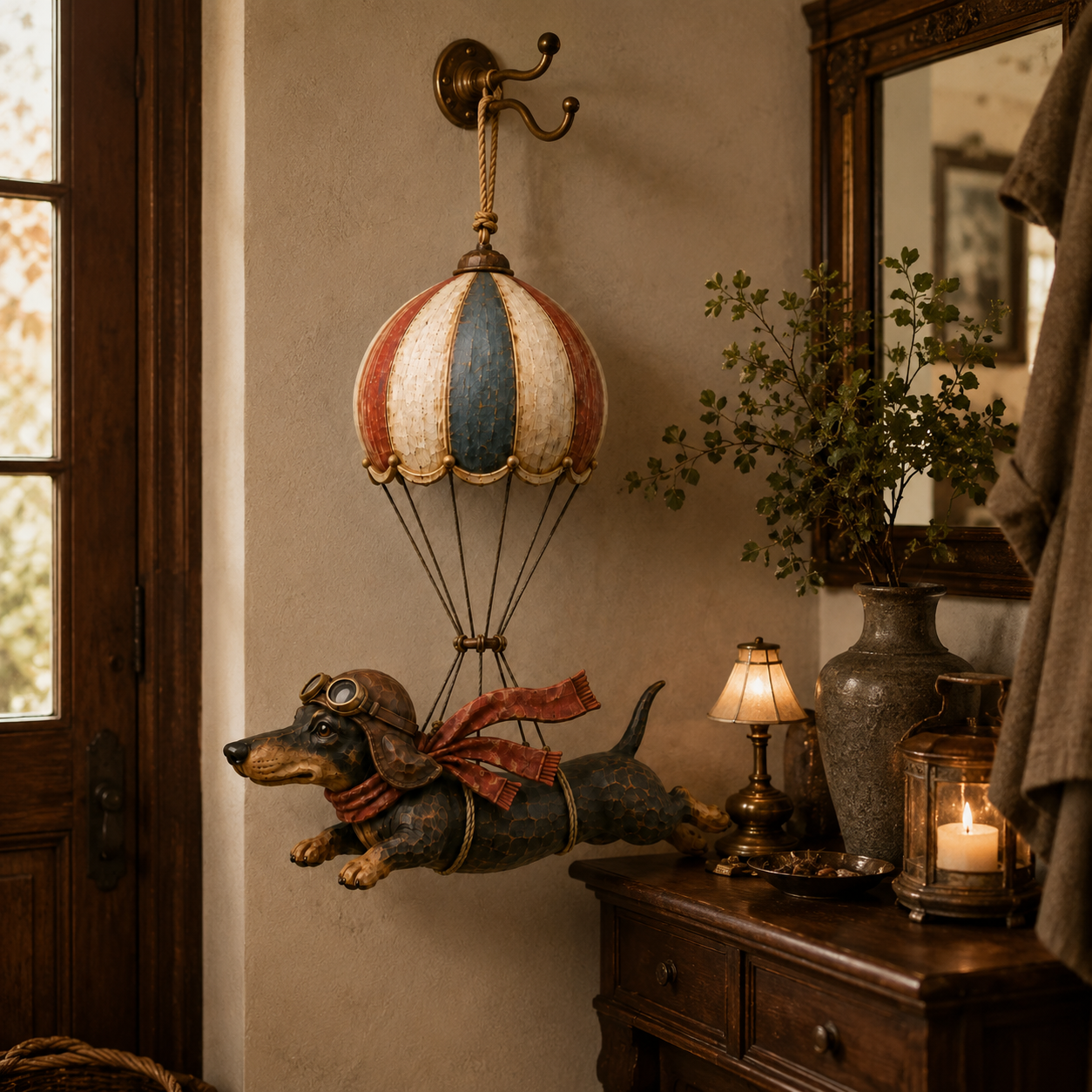 Vintage Flying Dachshund Hot Air Balloon Decor