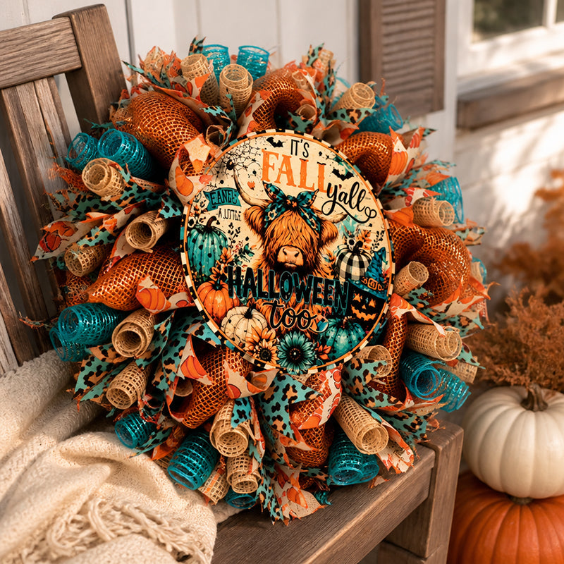 🍂 Fall/Halloween Highland Cow Wreath