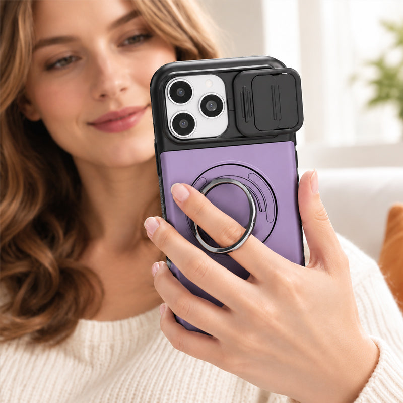 iPhone 18 Pro Case with Card Slot & 360° Ring Stand