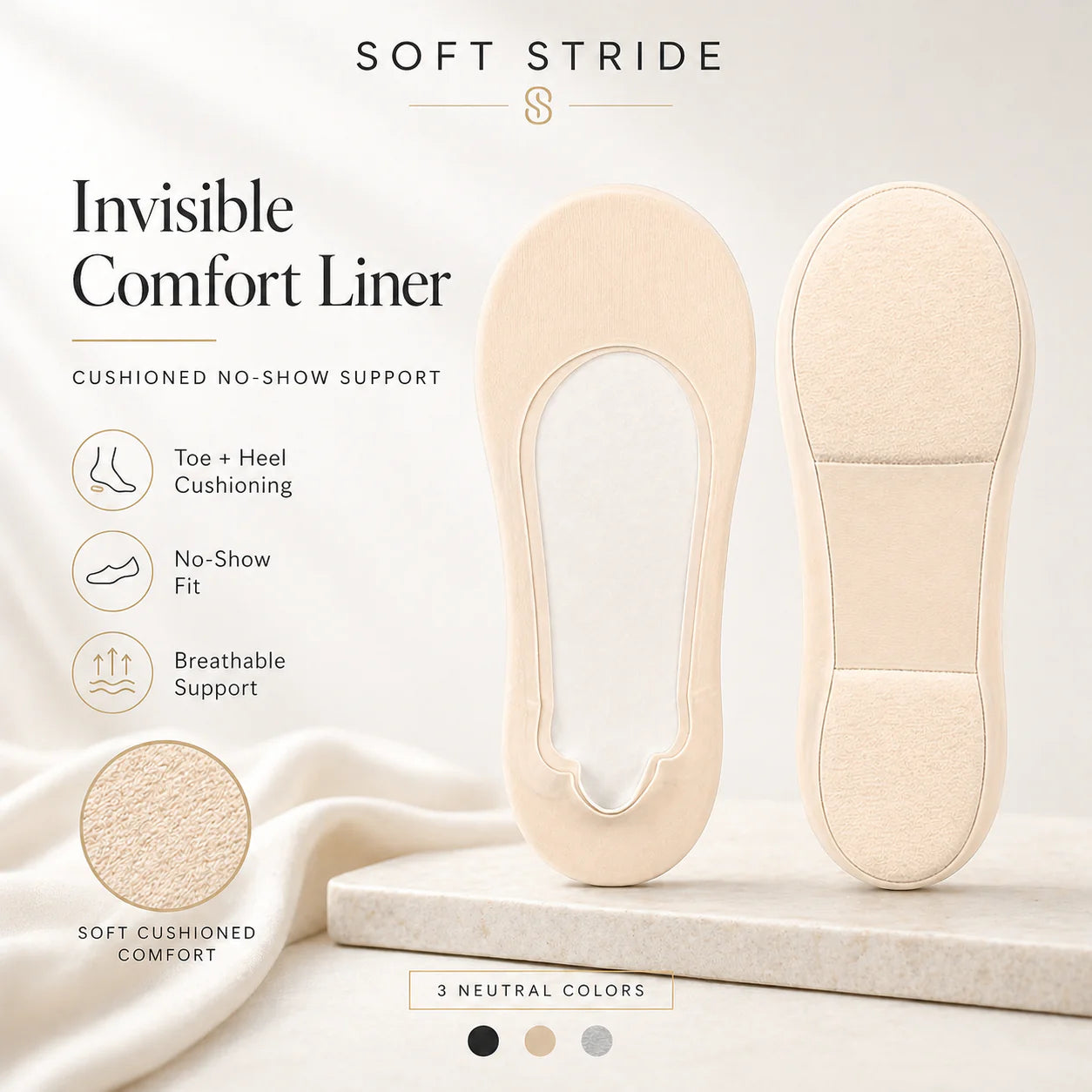 Targeted Arch & Heel Cushioning Ice Silk No-Show Socks for Plantar Fasciitis Relief