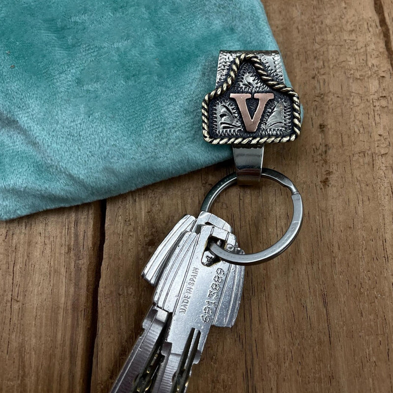 Vintage Brass Initial Cow Tag Keychain for Belt Loop & Pocket Carry