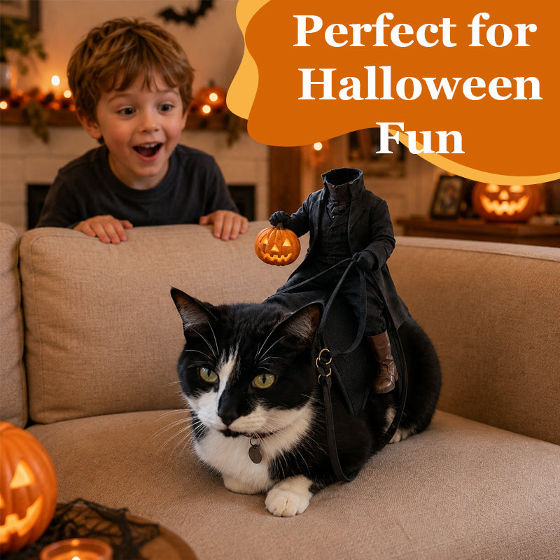 Headless Horseman Cat Costume – Spooky 3D Horse Riding Illusion