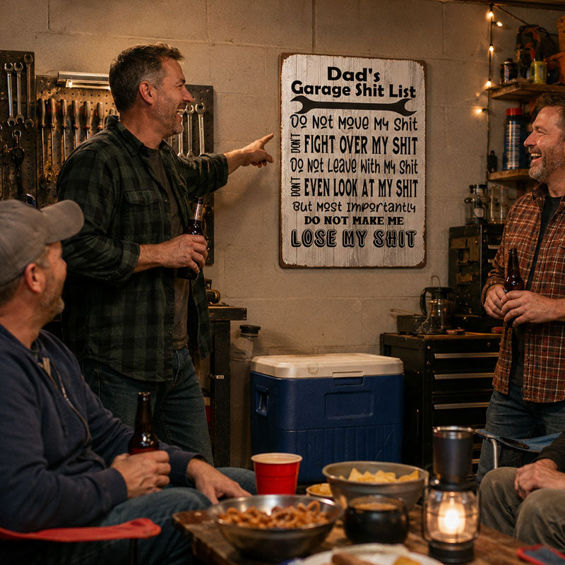 Dad's Garage Shit List Metal Sign