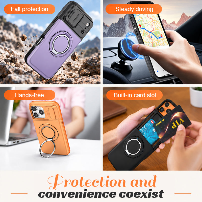 iPhone 18 Pro Case with Card Slot & 360° Ring Stand