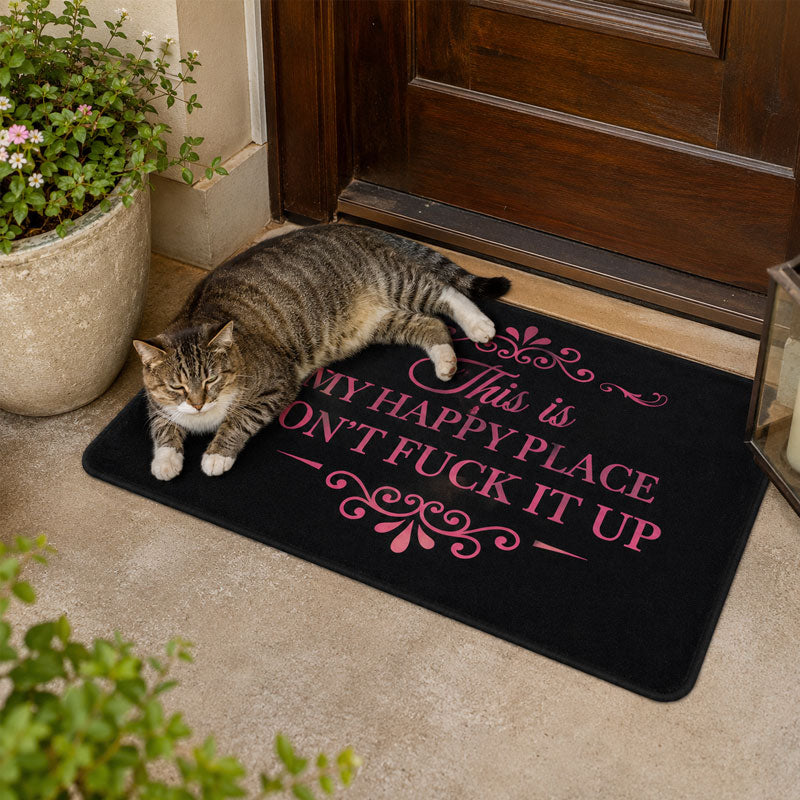 🏡 Happy Place Welcome Mat – Funny Home Entrance Rug
