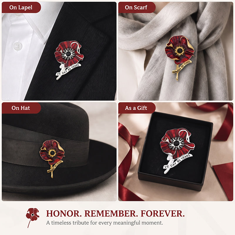 VE Day 80 Red Enamel Poppy Brooch | Limited Edition Anniversary Keepsake