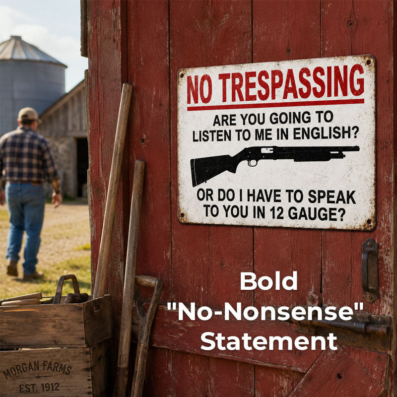 "Speak in 12 Gauge" No Trespassing Sign